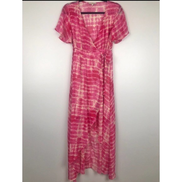 June & Hudson Pink Tie Dye Wrap Maxi Dress Size M - Picture 5 of 7